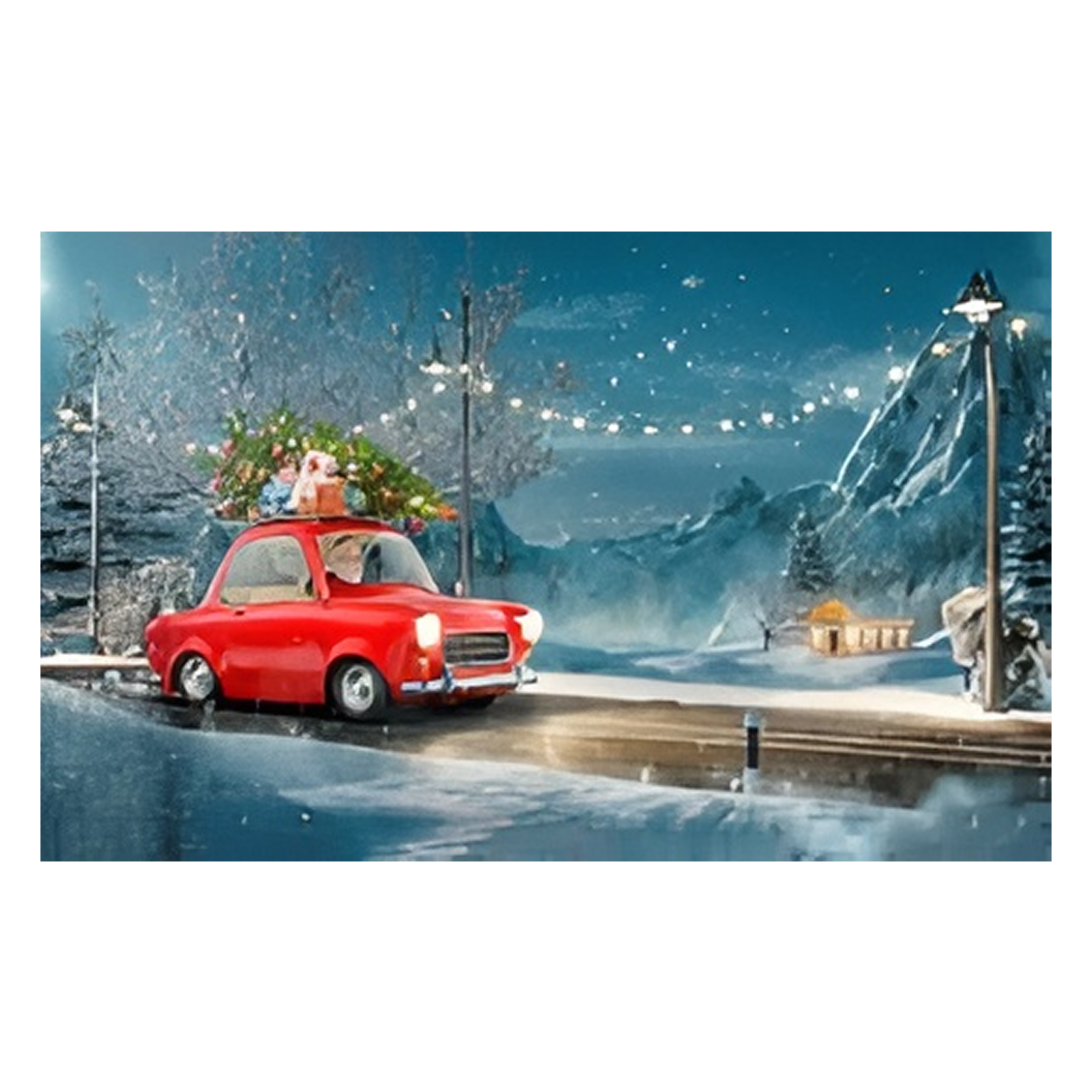 Коврик на ПВХ основе 60х90см "НГ Санта на автомобиле"