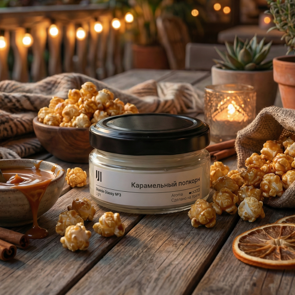 Ароматическая свеча Stella aroma Stunde Glassy Light №3 Карамельный попкорн 50 мл (упак.3шт.)