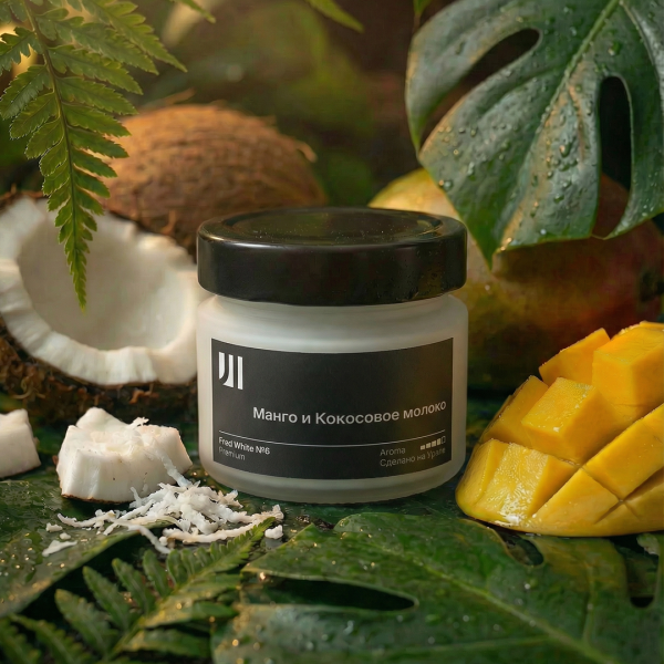 Ароматическая свеча Stella aroma Fred White Premium №6 Манго и Кокосовое молоко 100 мл (упак.3шт.)