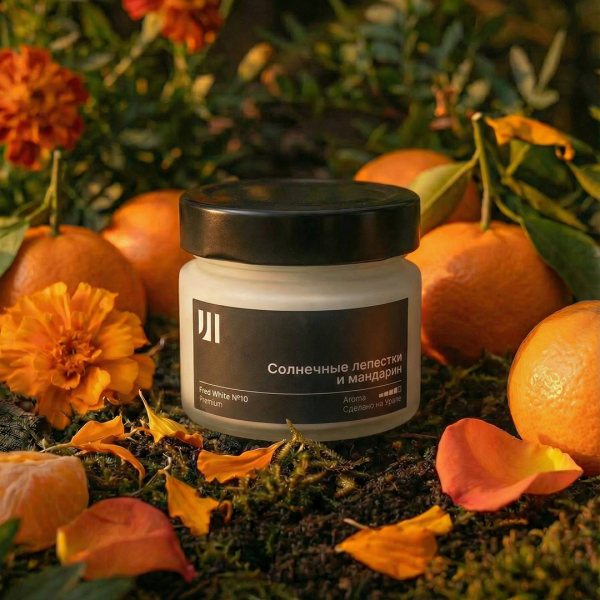 Ароматическая свеча Stella aroma Fred White Premium №10 Солнечные лепестки и мандарин 100 мл (упак.3шт.)