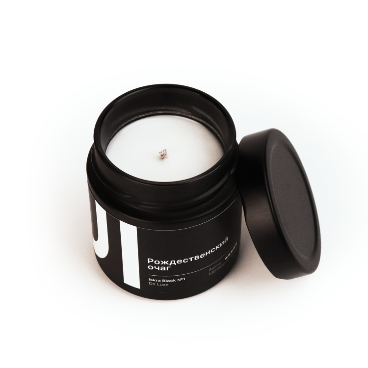 Ароматическая свеча Stella aroma Iskra Black De Luxe №1, Рождественский Очаг, 200 мл (1шт.)