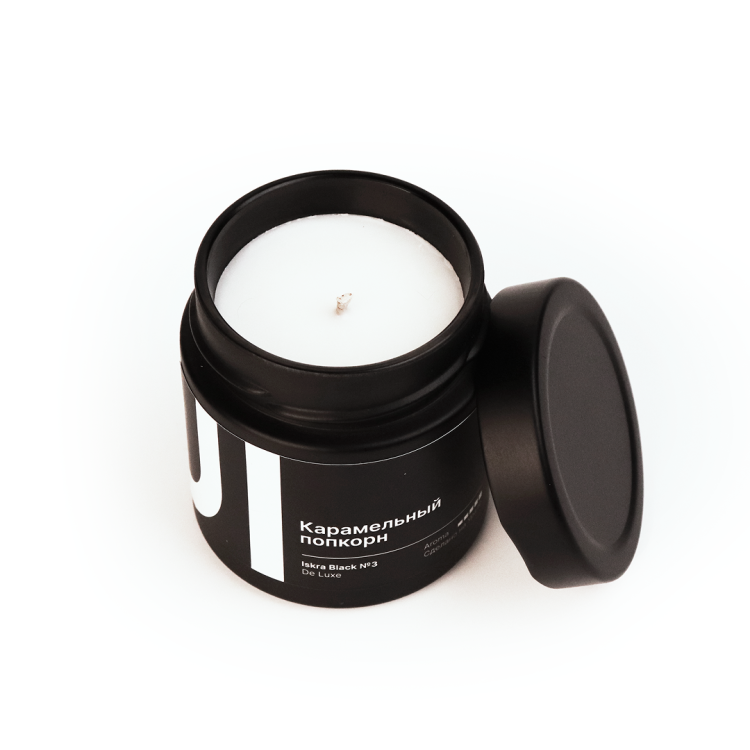 Ароматическая свеча Stella aroma Iskra Black De Luxe №3, Карамельный попкорн, 200 мл (1шт.)