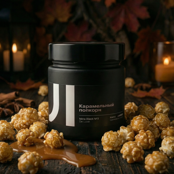 Ароматическая свеча Stella aroma Iskra Black De Luxe №3 Карамельный попкорн 200 мл (1шт)