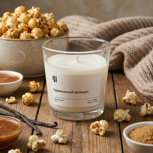 Ароматическая свеча Stella aroma Maxi Glassy Light Base №3 Карамельный попкорн 250 мл (упак.3шт.)