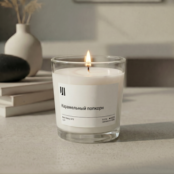 Ароматическая свеча Stella aroma Maxi Glassy Light Base №3 Карамельный попкорн 250 мл (упак.3шт.)
