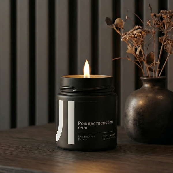 Ароматическая свеча Stella aroma Iskra Black De Luxe №1, Рождественский Очаг, 200 мл (1шт.)