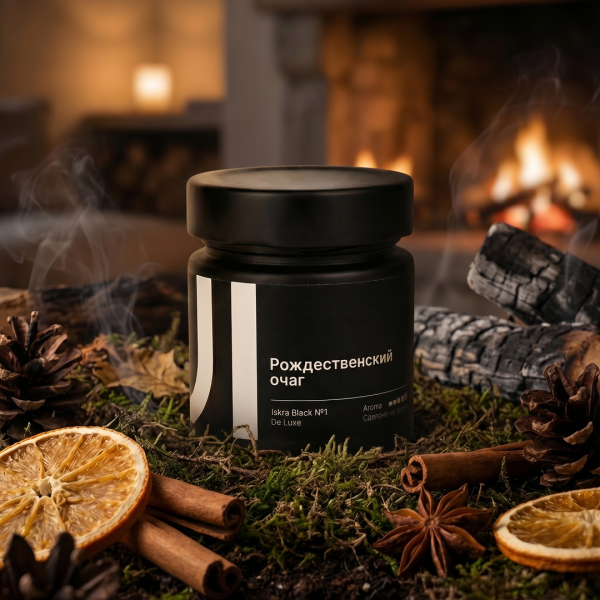 Ароматическая свеча Stella aroma Iskra Black De Luxe №1, Рождественский Очаг, 200 мл (1шт.)
