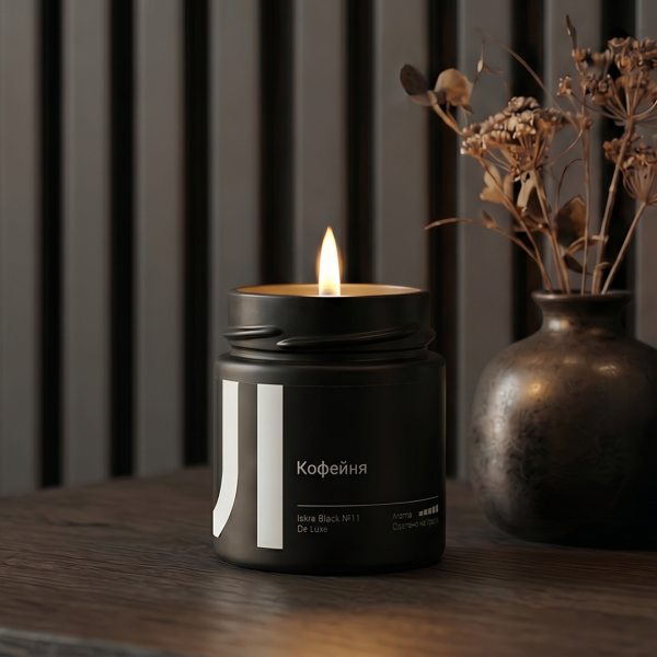 Ароматическая свеча Stella aroma Iskra Black De Luxe №11, Кофейня, 200 мл (1шт.)