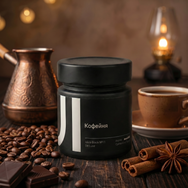 Ароматическая свеча Stella aroma Iskra Black De Luxe №11, Кофейня, 200 мл (1шт.)