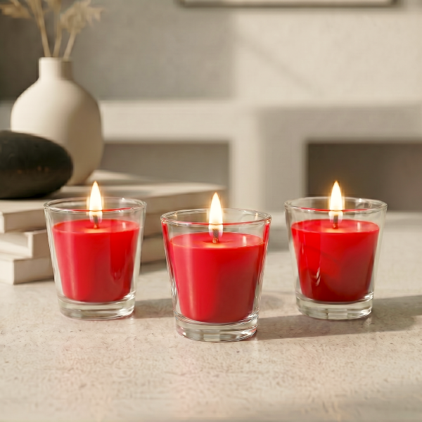 Ароматические свечи Stella Mini Glassy Набор Light 3.8.14 Red 3х50мл №3 Карамельный попкорн,№8 День в СПА,№14 Тепый Круассан