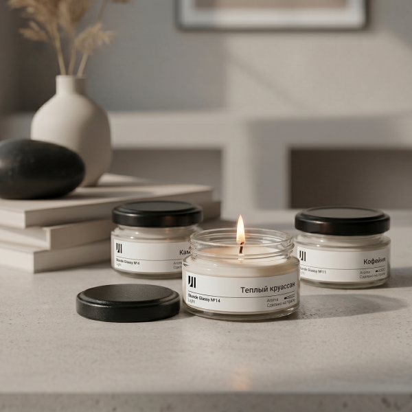 Ароматические свечи Stella aroma Stunde Glassy Набор Light 4.11.14 3х50мл (№4 Камин, №11 Кофейня, №14 Теплый круассан)