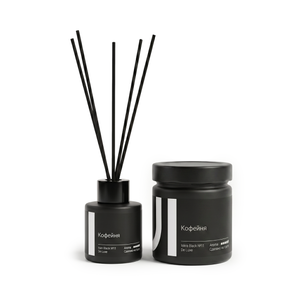 Stella aroma набор свеча Iskra Black, 200 мл и Диффузор Isan, 50 мл (De Luxe №11, Кофейня)